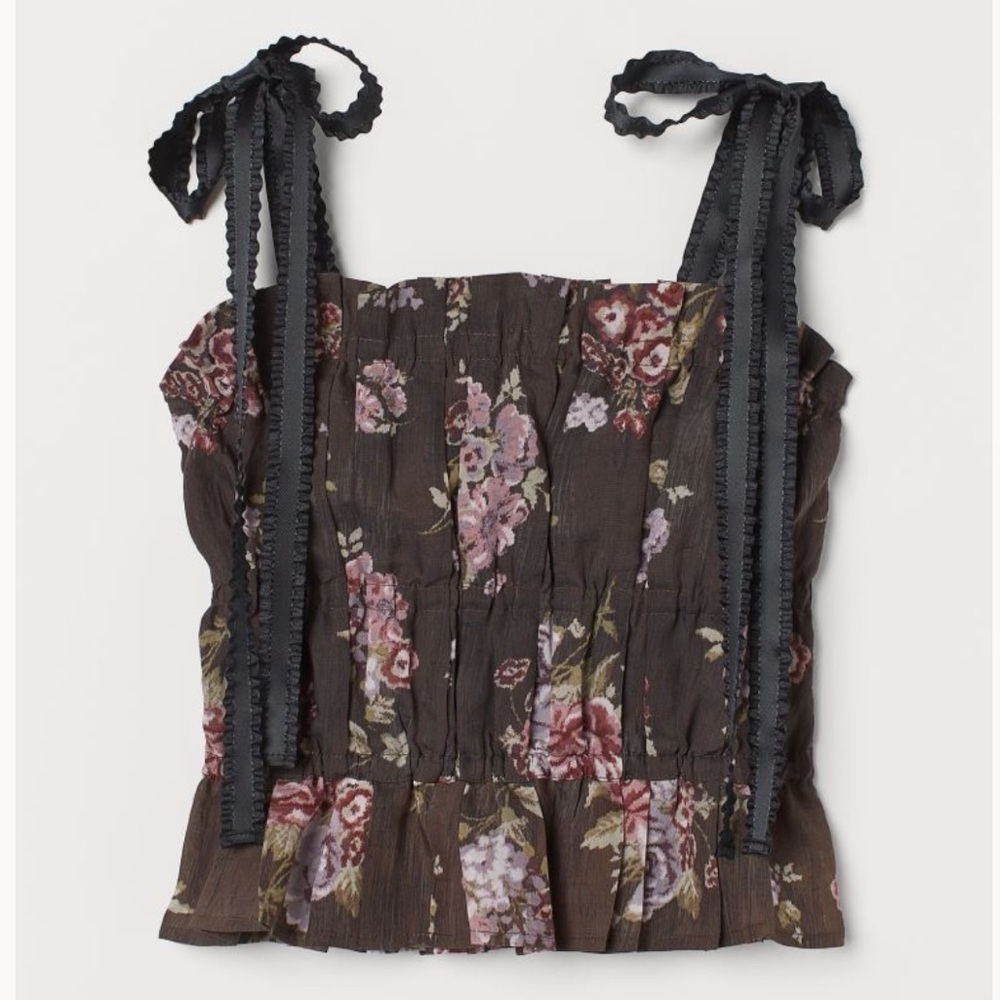 H&M x The Brock Collection Floral Cottage Core Coquette Top Size Large NWT